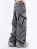 Femmes jean Cargo pantalon femmes haute rue Vintage lavé taille femme décontracté jambe large Baggy vêtements 231025