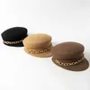 Berets 202309-HH2058C Winter Drop Japan Wool Feel Felt Gold Ring Sain Modna Lady Octagonowa kapelusz Women Cap Cap