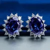 Prinsessan Diana bröllop örhängen smycken riktigt solid 925 Sterling Silver Oval Blue Sapphire Gemstone Earrings Gift for Women Girlf328V