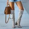 Botas Mujer Botas hasta la rodilla de gamuza Señoras Sólido Punta puntiaguda Botas altas Retro Romano Tacones altos Zapatos 2022 Mujer Otoño Invierno Bota larga T231025