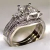 SZ5-11 Gioielli di moda taglio principessa in oro bianco 10kt riempito GF topazio bianco CZ diamante simulato Wedding Lady donna ri249c