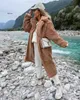 女性の毛皮のフェイクファーロング女性テディベアジャケット冬の濃い温かいコート特大のアウターオーバーコートフェイクラムウールファーコート231024