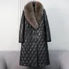 Frauen Leder Winter Natürliche Pelz Kragen Mantel Mid-lange Dünne Schaffell Mäntel Frauen Kleidung Echte Unten Jacke Dame veste Femme