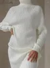 Casual Kleider Rollkragen Rippen Gestrickte Pullover Frauen Langarm Midi Kleid Herbst Winter Warme Büro Damen 2023