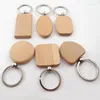 Keychains 15PCS/Lot Wooden Blank Round Rectangle Key Chain DIY Promotion Pendant Wood Keychain Tags Promotional Keyring Party Gift Jewelry