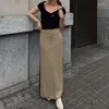 Gonne Elegante Khaki Dritto Lungo Donne Twill Street Chic Solido Autunno Casual Alla Caviglia Gonna Spaccata Femminile 2023