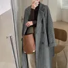 Womens Wool Blends Plaid Woolen Coat Autumn Winter Korean Style Jacket Women Overcoat Grey Brown Office 231025