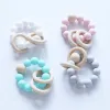 20pcs Baby Teether Rings Food Grade Silicone and Beech Wood Teething Ring Bracelet Silicone Teethers Chew Toys Shower Gifts BPA FREE ZZ