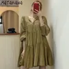 Primavera semplice scollo a V Vestido De Mujer Fold Design Loose Femme Robe Korea Chic Doll Dress per le donne 210506294K