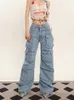 Kvinnors jeans grunge punk hög gata stil överdimensionerad last kvinnor vår hösten y2k koreanska modefickor lösa denim pojkvän byxor 231025