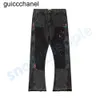 2023 New 23ss Mens Designers Flared Jeans Spliced Flared Jeans Distressed Ripped Slim Fit Denim Trousers Mans Streetwear Washed Pants