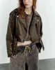 Women's Jackets 2023 Fashion Casual Wash Gradient Short Leather Jacket Coat PU Imitation