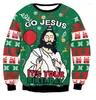 Sudaderas con capucha para hombre Hombres Mujeres Jerseys navideños feos Tops Feliz cumpleaños Jesús Suéter impreso Verde 3D Divertido Impreso Fiesta navideña Navidad