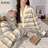 Womens Sleepwear Sukae Black Roses Autumn Winter Kimono Casual Vneck Lapel Pajamas مجموعات PJS Cotton Long Sleeves Homesuits 231025