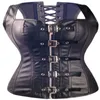 Black Leather Corset with Zipper Corsets and Bustiers Women's Faux Leather Overbust Buckle Plus Size Corset G-string Steampun327i