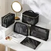 Sacs à cosmétiques Cas Double couche Mesh Transparent Petit Grand Noir Maquillage Portable Voyage Organisateur De Toilette Rouge À Lèvres Stockage 231025