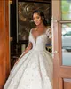 2023 out árabe aso ebi plus size vestido de baile luxuoso vestido de casamento renda frisada tule vestidos de noiva zj266