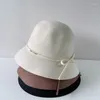 Berretti Cappello da pescatore da pescatore in lana semplice moda coreana per donna Bombetta casual da donna Fedora a tesa larga con fiocco Autunno Inverno