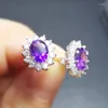 Stud Earrings Per Jewelry Natural Real Amethyst Earring 925 Sterling Silver 1.4ct 2pcs Gemstone For Men Or Women B204202