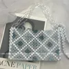 Abendtaschen Nische Diamantgitter Acryl Schultergurt Designer Damen Handgefertigte transparente hellblaue Perlenhandtaschen für Frauen