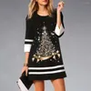 Sukienki swobodne moda o nokrena trzy ćwierć świątecznej druku mini sukienki 2023 Autumn Winter Black Party for Robe Femme