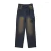 Jeans da uomo Pantaloni in denim lavato vintage autunno da uomo Classico colore a contrasto stile coreano All-match a figura intera per il tempo libero giovanile quotidiano