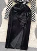 Robes décontractées Femmes Automne Robe Français Tempérament Féminin Maille Épissée Velours Petite Jupe Noire Serrée Fendue Longue D5016