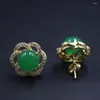 Dangle Earrings GP Alloy Jade Chalcedony Green Stud Men Women Lucky Flower