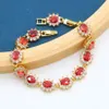 Boucles d'oreilles collier classique rouge zircone pierres couleur or ensembles de bijoux pour femmes Bracelet bague fête d'anniversaire cadeau 2625
