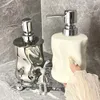 Dispensador de sabão líquido prata recipiente de banheiro armazenamento acessórios de maquiagem removedor de garrafa shampoo loção frasco branco cerâmica casa 400ml el