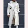 Mens Wool Blends Fashionable White Long Jacket Trench Wool Blended Men's Coat Trench Coat Double Breasted Coat Clothing Party Loose Jacket 231025