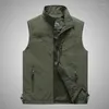 Heren Vesten Mode Losse Zakken Rits Borduren Vest Jassen Kleding 2023 Herfst Casual Tops All-Match Asymmetrische jassen