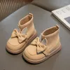Bottes 2023 Automne Mode Oreille Strass Chaussures décontractées pour enfants Enfants Semelle souple Chaussettes Filles Cuir Printemps PU
