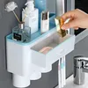 Toothbrush Holders Toothpaste Dispenser With Wall Toothbrush Holder for Bathroom Accessories Organizer Storage Sterilization Drying Mounted Home 231025