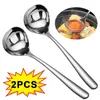 Skedar bordsartiklar Långt durkande potthandtag stålredskap matlagning för soppa hem rostfritt sked 2/1 st skopor kök förtjockas