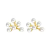 Corée douce imitation perle S925 boucles d'oreilles en argent charmantes femmes plaqué or 18 carats fleur boucle d'oreille bijoux pour femmes fête de mariage Souvenir cadeau de la Saint-Valentin SPC