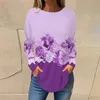 女性のブラウスジュニアグラフィックトップ女性ファッションカジュアルTシャツ花柄の花柄のフローラルプリント長袖の乗組員