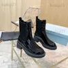 Botas Botas de tobillo de fondo grueso con cabeza redonda para mujer 2023 Otoño e invierno Nuevas botas de moda sin cordones con hebilla de metal de tacón alto negro T231025