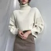 Blouses pour femmes épaissi col roulé pull confortable élégant hiver col haut coupe-vent conception élastique tricoté chaleur femmes