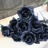 Dekorativa blommor falska blommor konstgjorda bukett 6 st/set rosor för bröllopsfest matsal trädgård hem dekor simulering svart ros