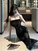 Casual Dresses Lace Strap Sexy Fragmented Flower Premium Long Dress Elegant Women Backless Camisole Black Fishtail Gentle BCA0