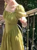 Robes décontractées de base vert style coréen fête élégante femmes manches à bulles France vintage robe une pièce rétro fée été 2023 YQ231025