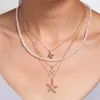 Pendanthalsband Ksra Bohemian Pearl Star Cross Halsband för kvinnliga kvinnliga Boho Multi-Layer Sun Jewelry 2023