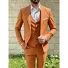 Ternos masculinos terno masculino balzer laranja único breasted entalhado lapela fino ajuste três peças jaqueta calças colete luxo casamento hombre personalizado