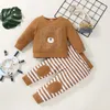 Clothing Sets Little Boy's T-shirt and Trousers Suit Cartoon Bear Printed Long Sleeve Tops and Stripe Long Pants 6M-3T 231025