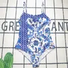 Sexy sin espalda de una pieza traje de baño estampado de moda Pad Sling Bikinis mujeres diseñador traje de baño de secado rápido