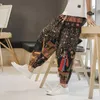 Men's Pants Men Printed Trousers Japanese Harajuku Streetwear Casual Chinese Style Cotton Linen Fashion Bloomers Nepal Bottoms