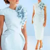 2020 Sky Be PS Size Mother of the Bride Dresses Jewel Neck Cap Sleeves Tea Length Flower