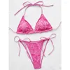 Costume da bagno da donna tinta unita costume da bagno per donna 2023 sexy buco rotto 2 pezzi bikini triangolo coppa con scollo a V bretella costumi da bagno stringati costume da bagno