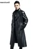 Trench da uomo in pelle sintetica Mauroicardi primavera autunno lungo fresco impermeabile nero Pu Trench da uomo doppio petto capispalla taglie forti 4XL 5XL 231025